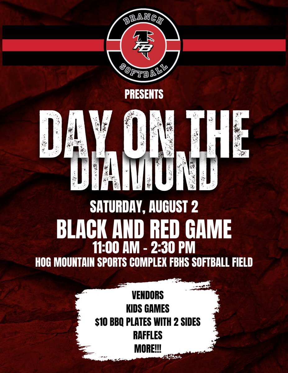 Mark your calendars for Saturday, August 2, 2025! Come support the Flowery Branch High School Softball Team as they open their season with their first scrimmage to kick off the 2025 season. Kids games, BBQ plates, a raffle, vendors, and a great game to see! See you there!