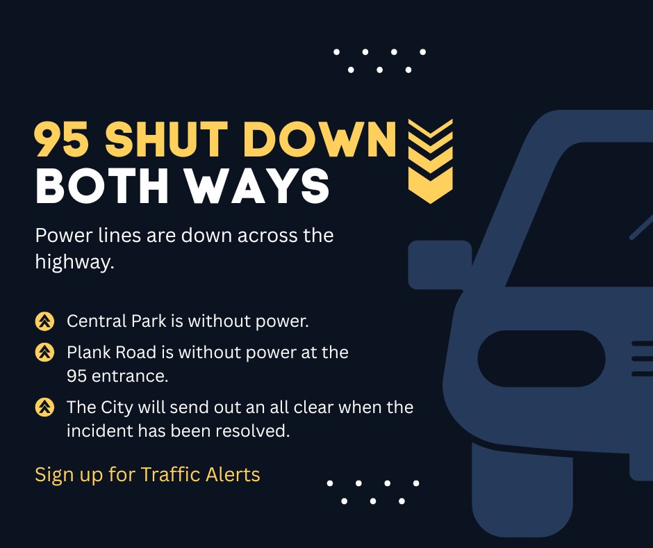 All lanes of I-95 North and South are shut down in the area of the 130.2 mile-marker due to power lines down across the highway, and power is out in some nearby areas. Please be safe and plan your travel accordingly when picking up students from Summer Programs.