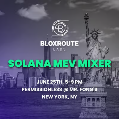📅 ONE WEEK until our Solana MEV Mixer <a href="/Permissionless/">Permissionless</a> NYC!

Join us at Mr. Fong's for a night of networking with the top MEV searchers, traders, validators, and infra nerds

RSVP: lu.ma/hih5pb95