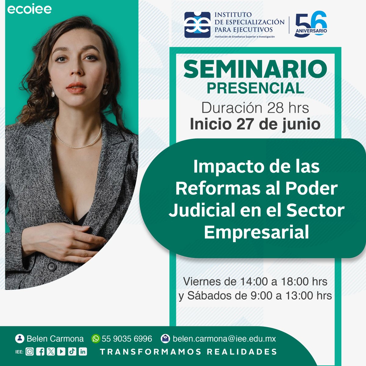 ¿Sabes cómo la reforma judicial afecta a tu empresa?
Inscríbete al seminario del IEE y conoce los cambios clave en tribunales, juicios y certeza jurídica para el sector empresarial.
📲 Más info por DM.
