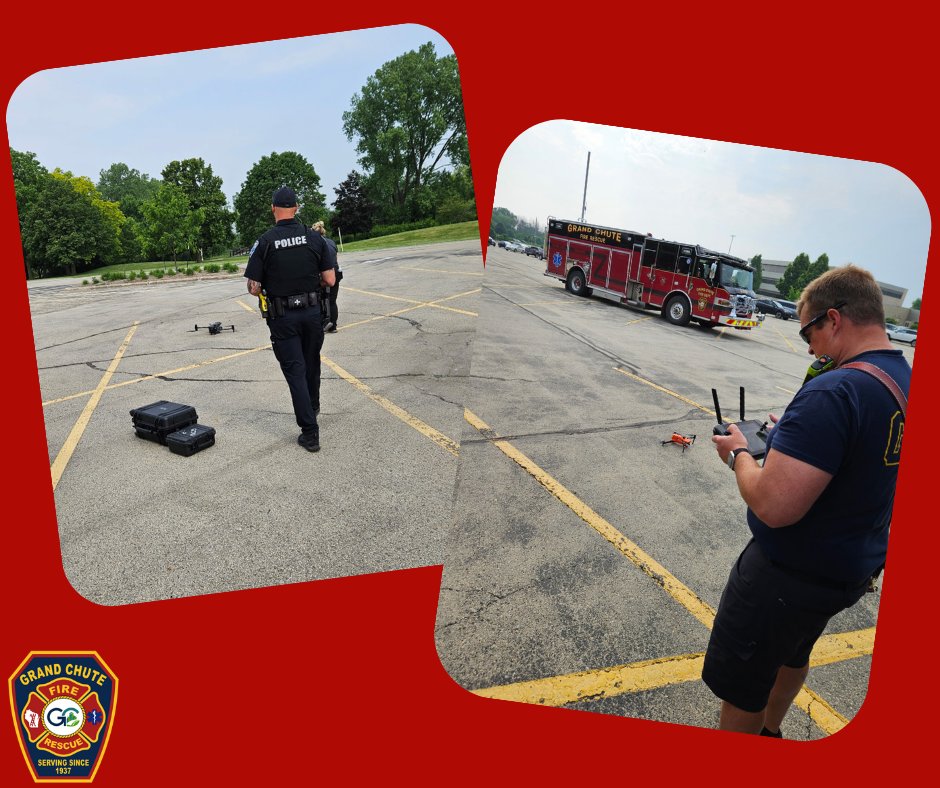 GrandChuteFire's tweet photo. Last week we ran some Large Area Search Training exercises with all of our crews along with @GrandChutePD and Outagamie County CERT. Thank you to @FoxValleyTech for the use of your main campus grounds for these exercises.
#firedepartment #training #largeareasearch #drones #rescue https://t.co/9CETheWALa