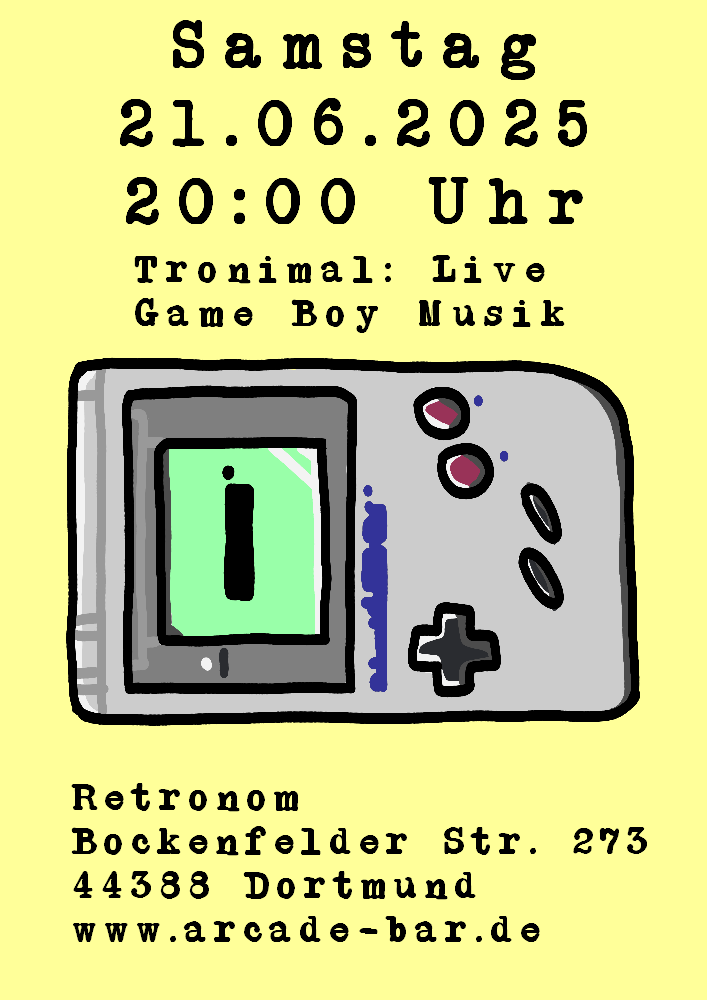 yogi_tronimal's tweet image. I'm playing a Game Boy Music Live Set on Saturday in Dortmund.
#tronimal #chiptune #chipmusic #gameboy #retronom #arcade #retrogaming