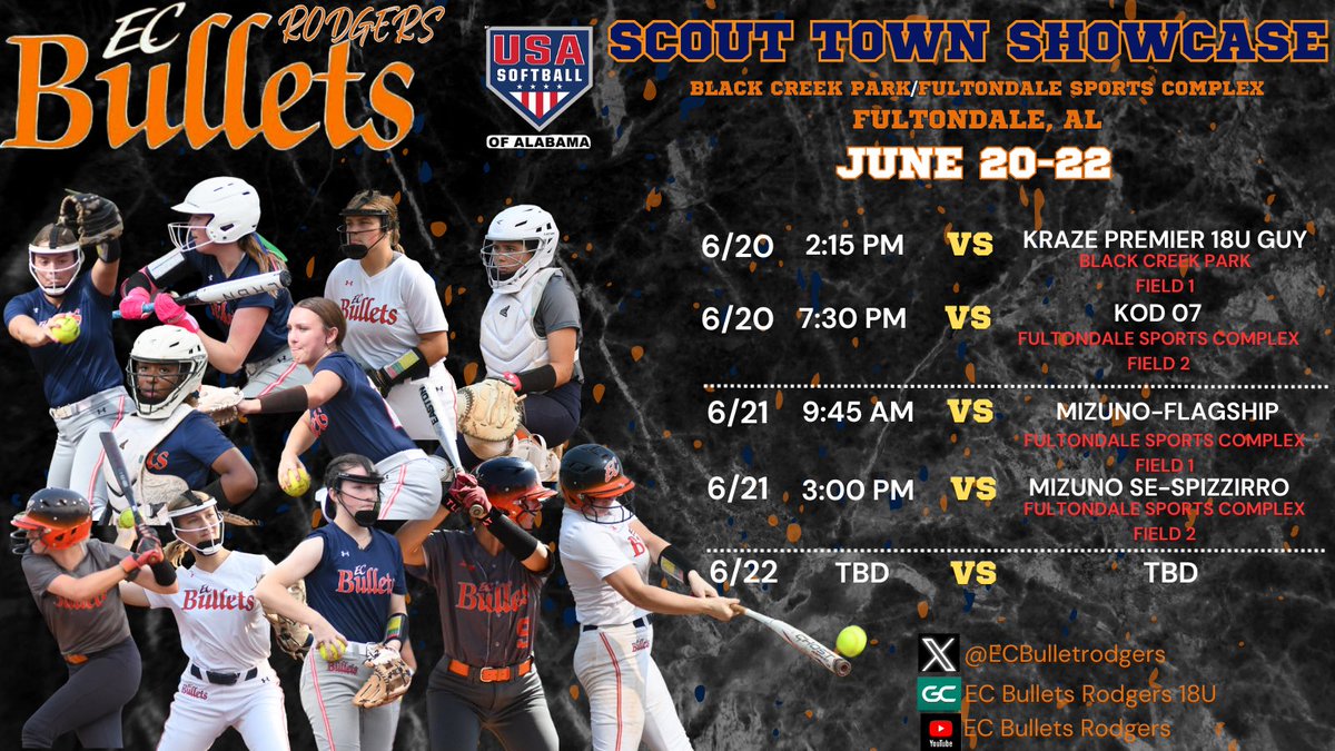 EC Bullets - Rodgers (@ecbulletrodgers) on Twitter photo Heading to Fultondale, AL for the Scout Town Sports showcase this weekend! <a href="/Marissa_adams11/">Marissa Adams</a> <a href="/adi_rodgers/">Adi Grace Rodgers</a> <a href="/LizzySteed08/">Alexandria Steed (Lizzy)</a> <a href="/kylee_wilder_2/">Kylee Wilder</a> <a href="/SimonaC2008/">Simona Carmickle</a> <a href="/savannah_s33588/">Savannah sims</a> <a href="/PeytonGoss21/">Peyton Goss</a> <a href="/PaytonSharpe_27/">PaytonSharpe_27</a> <a href="/JaedaEpperson28/">Jaeda Epperson</a> <a href="/NahlaniSimpson/">Nahlani Simpson</a> <a href="/KendalC2026/">Kendal Christian</a> #begreat #bu Heading to Fultondale, AL for the Scout Town Sports showcase this weekend! <a href="/Marissa_adams11/">Marissa Adams</a> <a href="/adi_rodgers/">Adi Grace Rodgers</a> <a href="/LizzySteed08/">Alexandria Steed (Lizzy)</a> <a href="/kylee_wilder_2/">Kylee Wilder</a> <a href="/SimonaC2008/">Simona Carmickle</a> <a href="/savannah_s33588/">Savannah sims</a> <a href="/PeytonGoss21/">Peyton Goss</a> <a href="/PaytonSharpe_27/">PaytonSharpe_27</a> <a href="/JaedaEpperson28/">Jaeda Epperson</a> <a href="/NahlaniSimpson/">Nahlani Simpson</a> <a href="/KendalC2026/">Kendal Christian</a> #begreat #bu