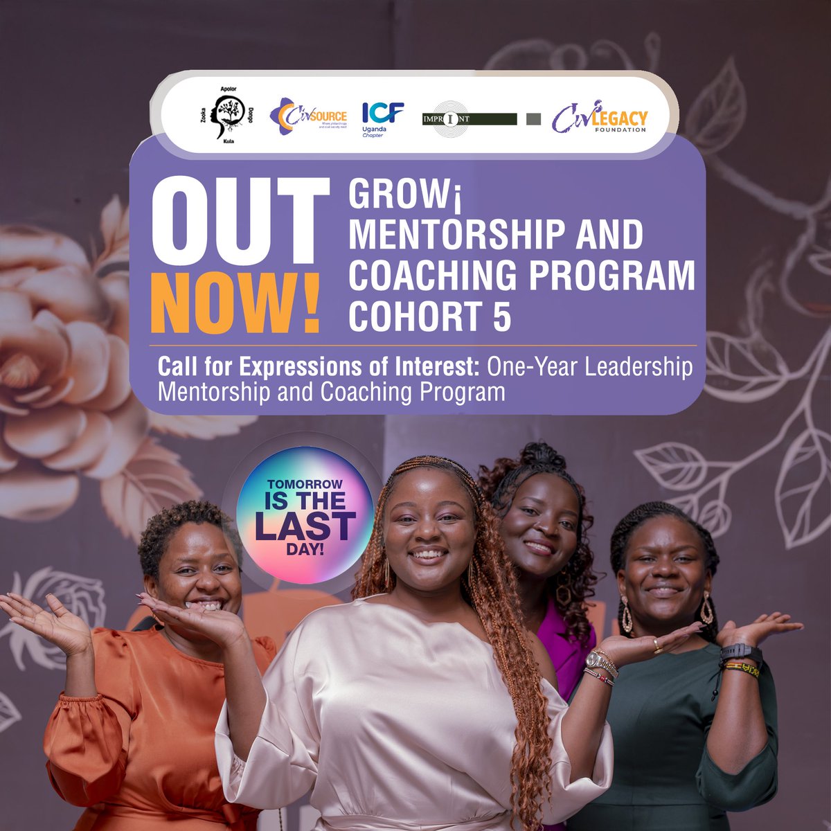 CivLegacy_F's tweet photo. 📣LAST CALL! 📣
The GROW¡ Mentorship & Coaching Program Cohort 5 is OUT NOW, and tomorrow is the FINAL day to express your interest!
📩 Submit your Expression of Interest NOW:🔗https://t.co/ZD2T3OCZfH
#GROWWithHeart #Cohort5 #LeadershipInAction #GROWMentorship https://t.co/rxYQNW40dN