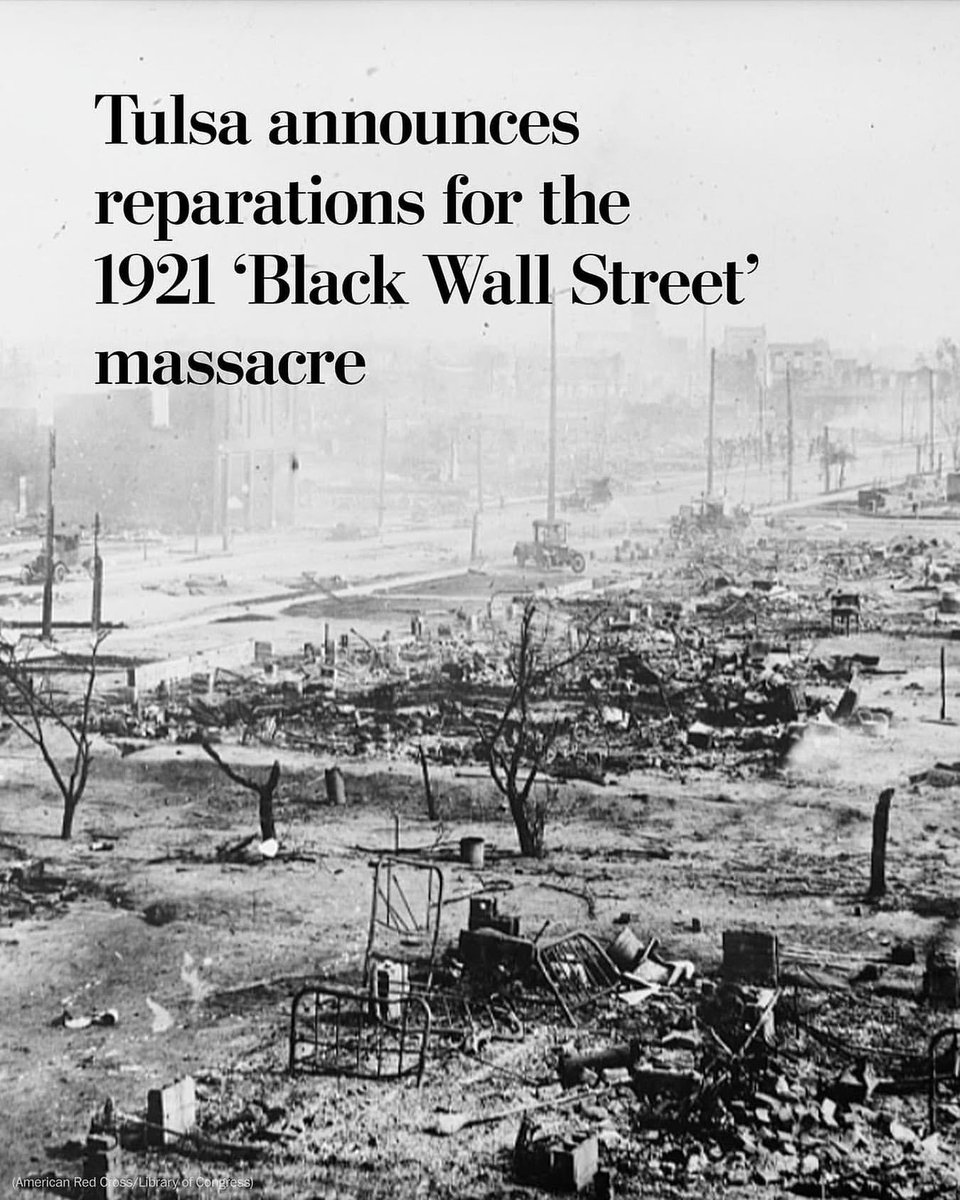 The City of Tulsa where several black generation wealth was destroyed by white mobs, has announced a $105 million reparations after 104 years from the massacre.