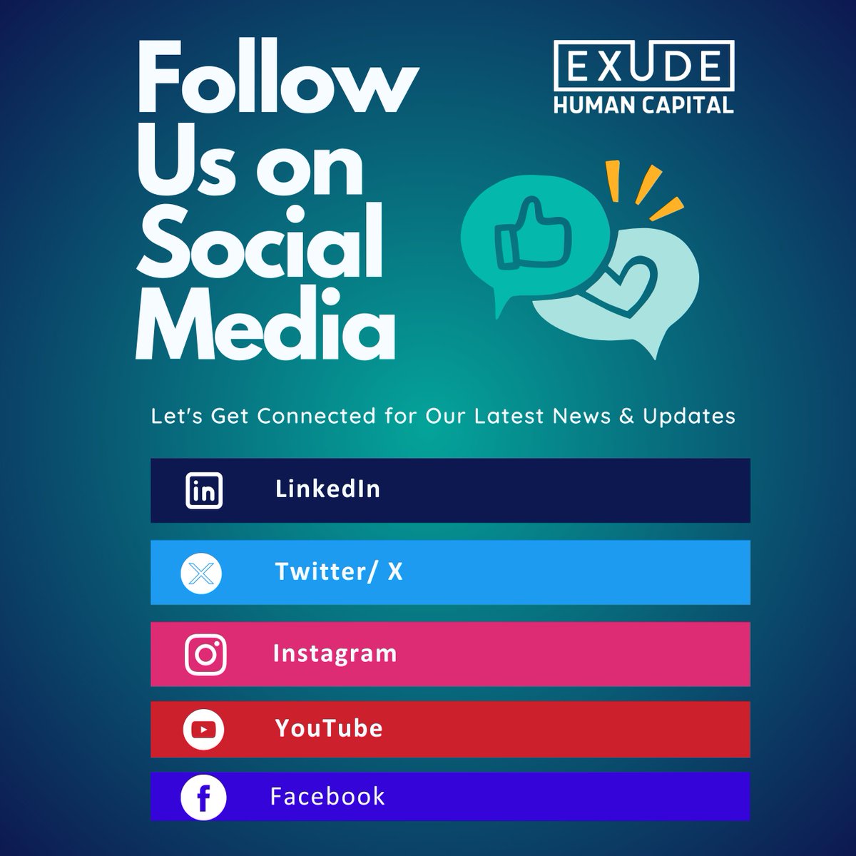 Stay Connected!
Follow us for insights, updates, and a look at what we’re up to:
🔗 LinkedIn: linkedin.com/company/exude-…
🔵 Facebook: facebook.com/ExudeHumanCapi…
📸 Instagram: instagram.com/exudehumancapi…
X Twitter: x.com/ExudeHC
▶️ YouTube:youtube.com/@exudehumancap…