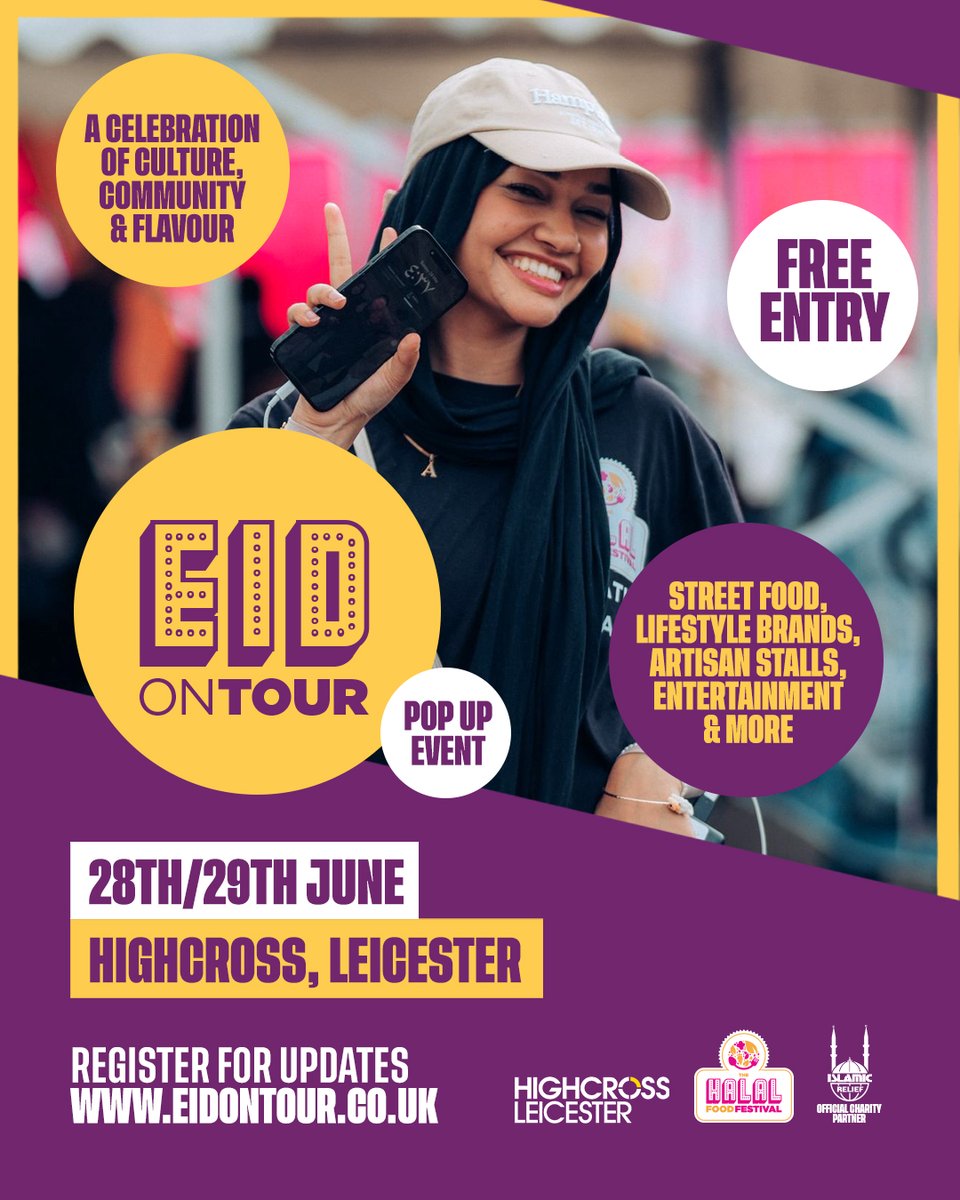 🌙✨ Eid on Tour is landing at Highcross on the 28 and 29 June! ✨🌙

Get ready for a vibrant celebration of culture, community, and mouth-watering flavour, brought to you by the creators of The Halal Food Festival! 🎉

#highcross #leicester #foodfest #halal #eid #eidmubarak