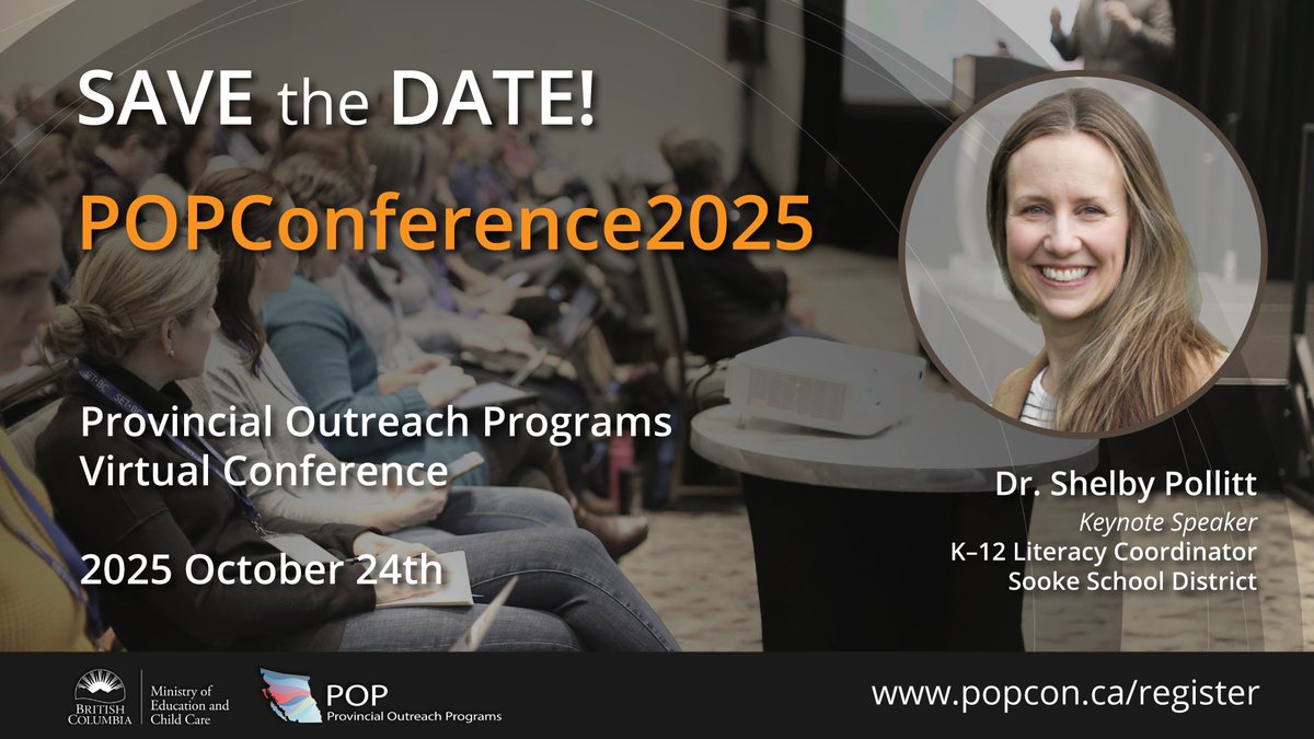 It's official! The 2nd annual virtual POPConference is October 24th, 2025!  Attend live or watch later. Registration just opened at popcon.ca/register 

#BCPOPConference #VirtualConference #SupportingStudents #BCEd #ProvincialOutreachPrograms