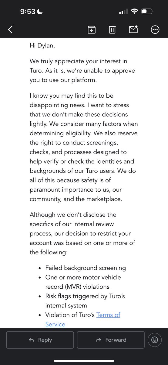 dmari1032's tweet photo. Have never booked with @turo and was literally in the process of dropping $300 for a 2 day rental for my account to be randomly closed? That’s okay, enterprise will be seeing my money instead. https://t.co/WqsXSt47OP