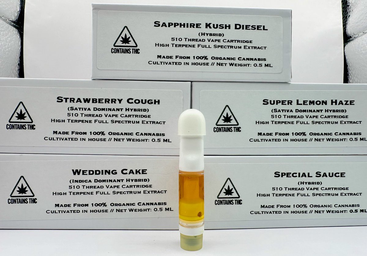 We offer a broad variety of concentrate products! 

Our extraction is done locally using Co2 which then provides us with a high terpene full spectrum extract. 

That oil is then filled into 510 thread cartridges, disposable vaporizers, and edibles for our consumers to enjoy!