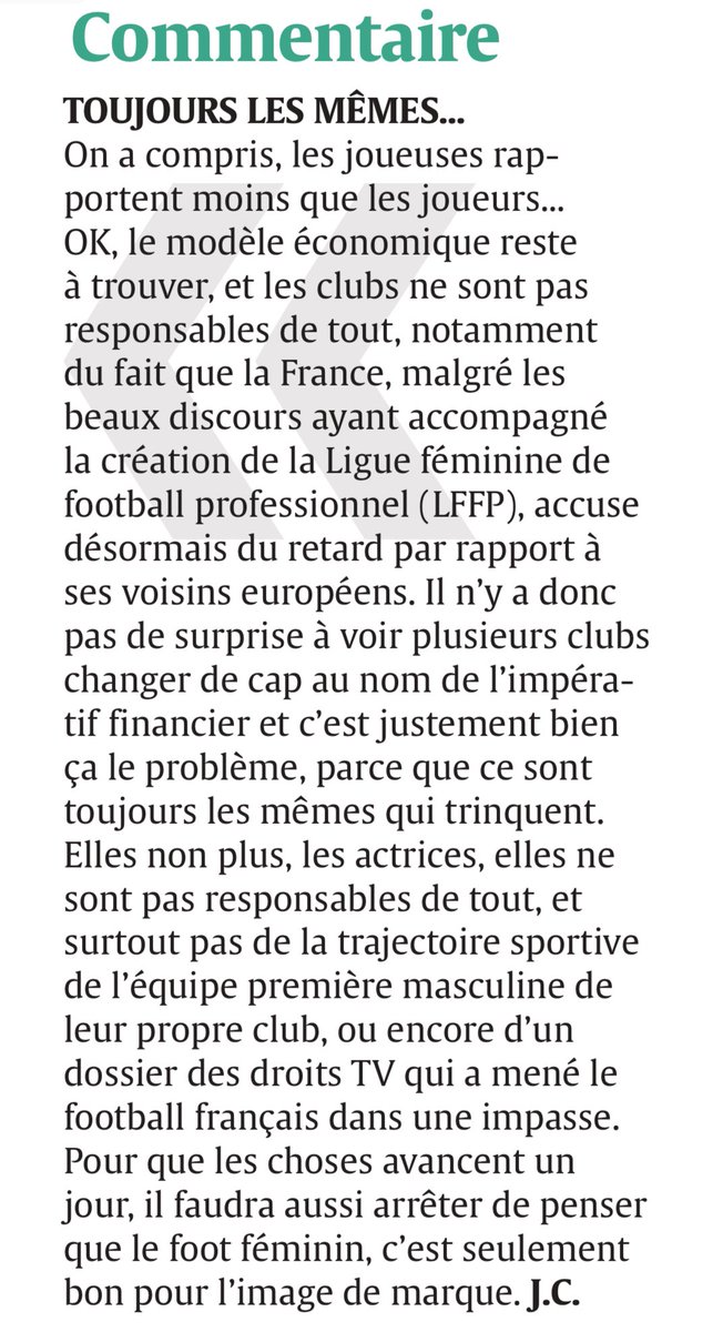 Très bonne prise de parole du journal L’Union.

Dans un récent article, ils évoquent la situation compliqué des féminines du Stade de Reims : relégation, départ de cadres, et budget en baisse… notamment à cause de la descente en Ligue 2 des garçons. 

Un commentaire accompagne