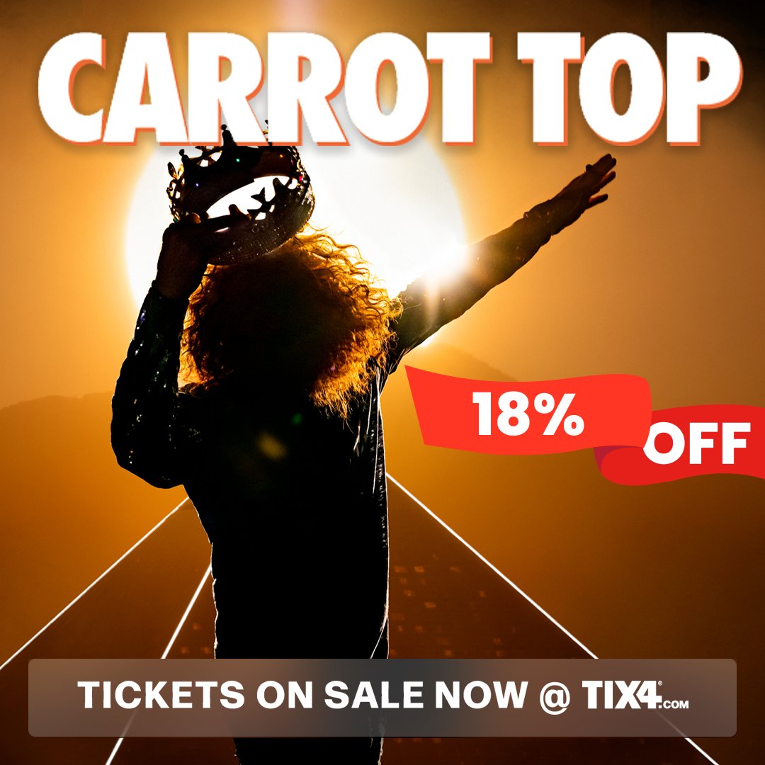 Tix4Vegas (@tix4lv) on Twitter photo Get ready for nonstop laughs with the one and only Carrot Top โ a Vegas legend you have to see live! ๐ค๐คฃ
๐ญ High-energy performance
๐ฆ Outrageous props
๐ฅ Nonstop laughs
๐ฅ Now 18% OFF โ only on Tix4.com!
#CarrotTop #VegasComedy #Tix4Vegas #VegasDeals #LiveComedy Get ready for nonstop laughs with the one and only Carrot Top โ a Vegas legend you have to see live! ๐ค๐คฃ
๐ญ High-energy performance
๐ฆ Outrageous props
๐ฅ Nonstop laughs
๐ฅ Now 18% OFF โ only on Tix4.com!
#CarrotTop #VegasComedy #Tix4Vegas #VegasDeals #LiveComedy
