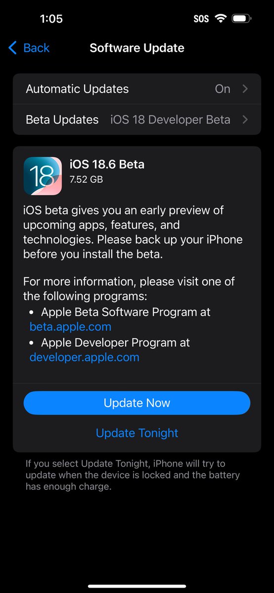 iOS 18.6 Beta 1 is out. Video later