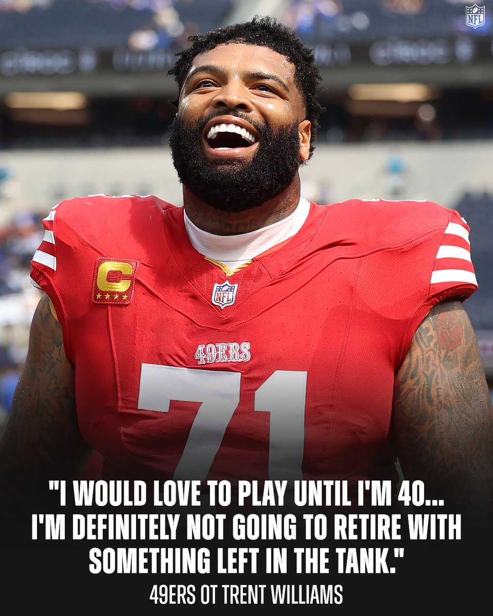 NFL (@nfl) on Twitter photo The game’s not done with him & he’s not done with it 😎
<a href="/TrentW71/">Trent Williams</a> | <a href="/49ers/">San Francisco 49ers</a> The game’s not done with him & he’s not done with it 😎
<a href="/TrentW71/">Trent Williams</a> | <a href="/49ers/">San Francisco 49ers</a>