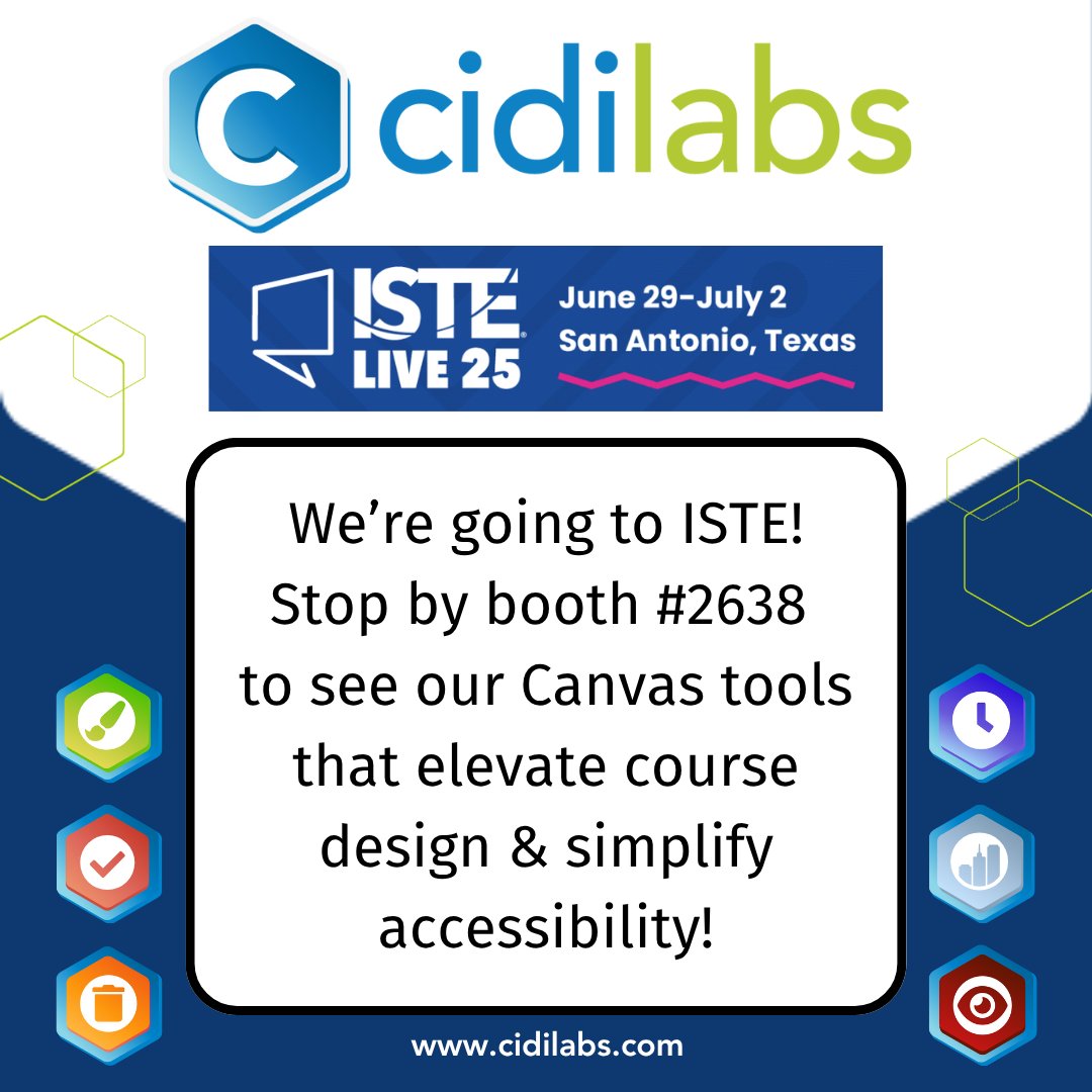 Are you going to #ISTELive25? Please stop by booth # 2638 to see our suite of #canvas tools that elevate course design and simplify accessibility! <a href="/bmos/">Brad Moser</a>  will be there to share the latest features that make accessible courses interactive and engaging! Plus- fun swag 🌟
