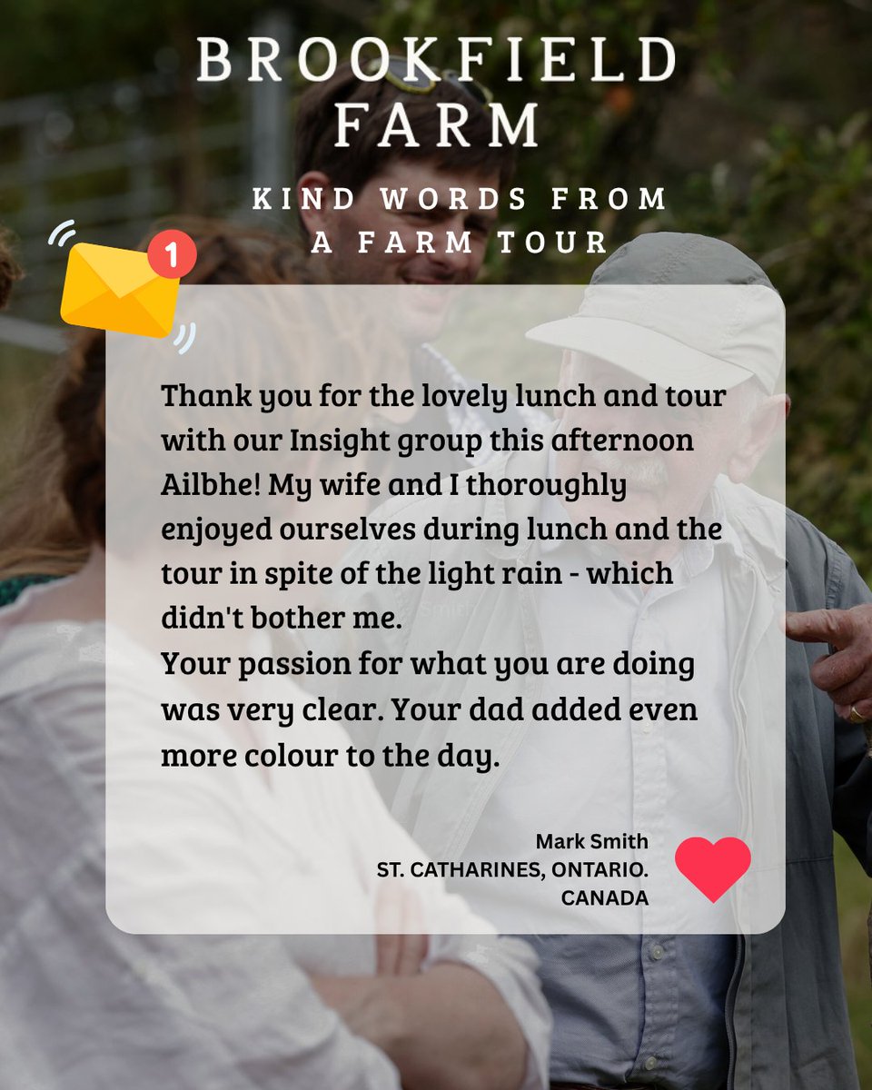 Mark🇨🇦 &amp; his wife joined our Father &amp; Daughter #irishFarm Tour &amp; even the Irish rain couldn’t dampen their spirits!
Hear untold stories from a local historian.
Stroll through wildflower meadows with us.

Taste the farm, learn the story. 

Book a group tour
brookfield.farm/experience/fat…
