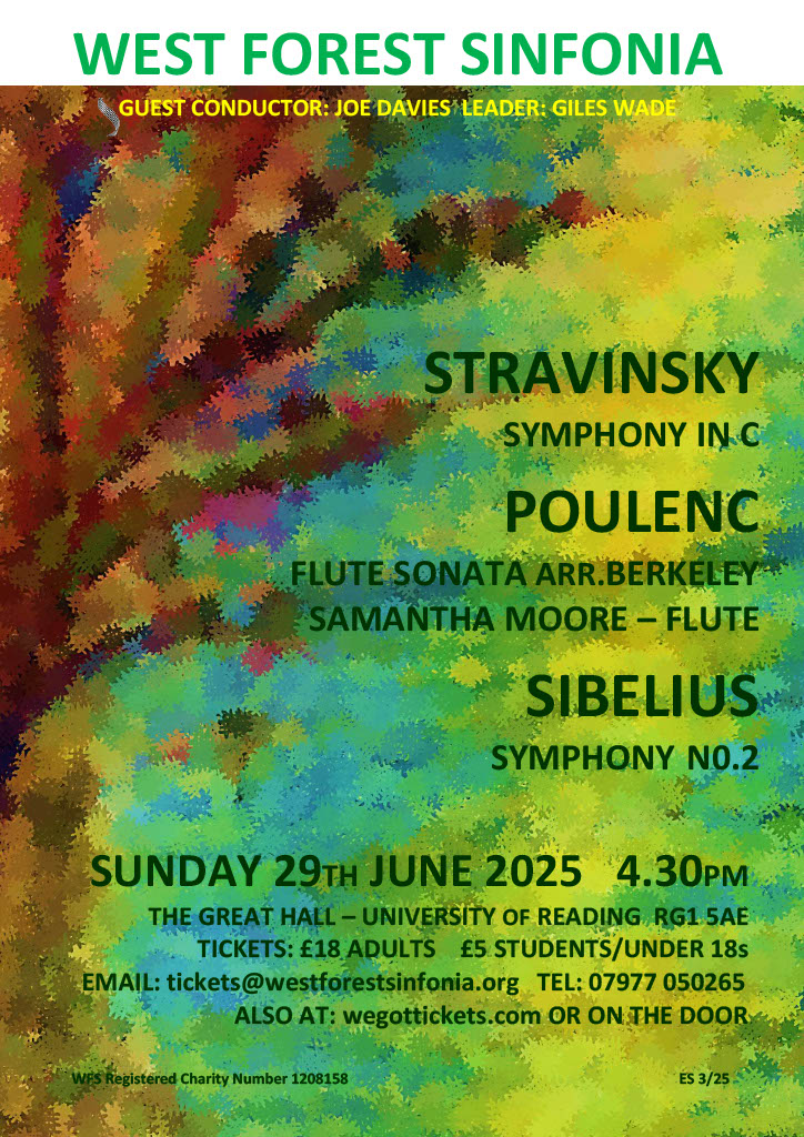 Rehearsals for this concert, 29  June, are going well - enjoying working with Guest Conductor, Joe Davies.  And super flautist, Sam Moore.  Please come and hear us all!