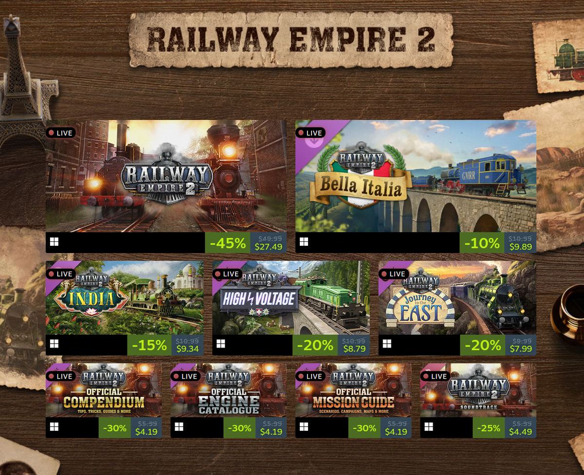 (PCDD) Railway Empire Franchise Sale via Steam. ow.ly/fhBQ50Wag6n
