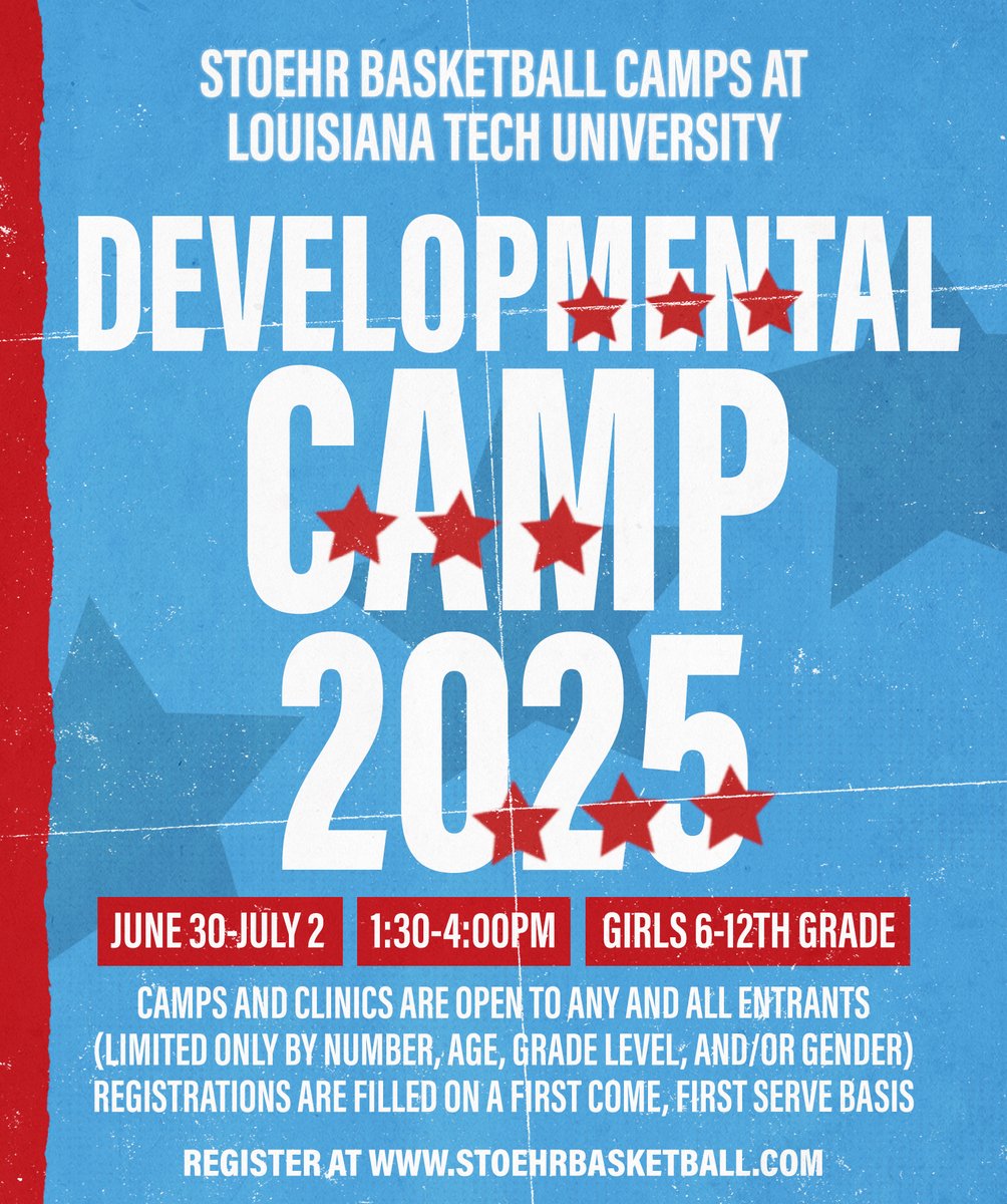 Two great camps at Louisiana Tech this summer for High School and Junior High girls. stoehrbasketball.com for details and registration.