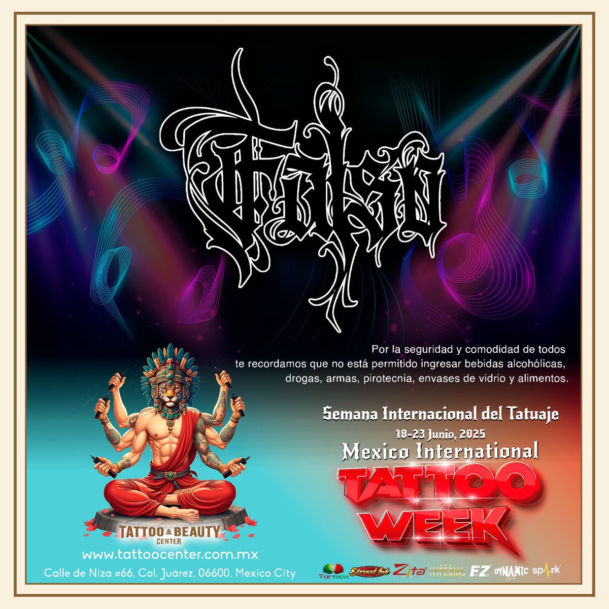 falsoband's tweet photo. Vamos a participar en el magno evento de la semana internacional del tatuaje “Tatto Week” con grandes bandas y amigos 🔥

⚡️Bandas⚡️
✨ @deckends_oficial
🧔🏼‍♀️ @lasbarbasmx
🔥 @falsoband 
🕷️ @cartasdevicent

📆 Miércoles 18 de Junio
⌚️ 04:00 PM
🎟 $100.00
📍 Niza # 66, col. Juárez https://t.co/gSDol7mih7