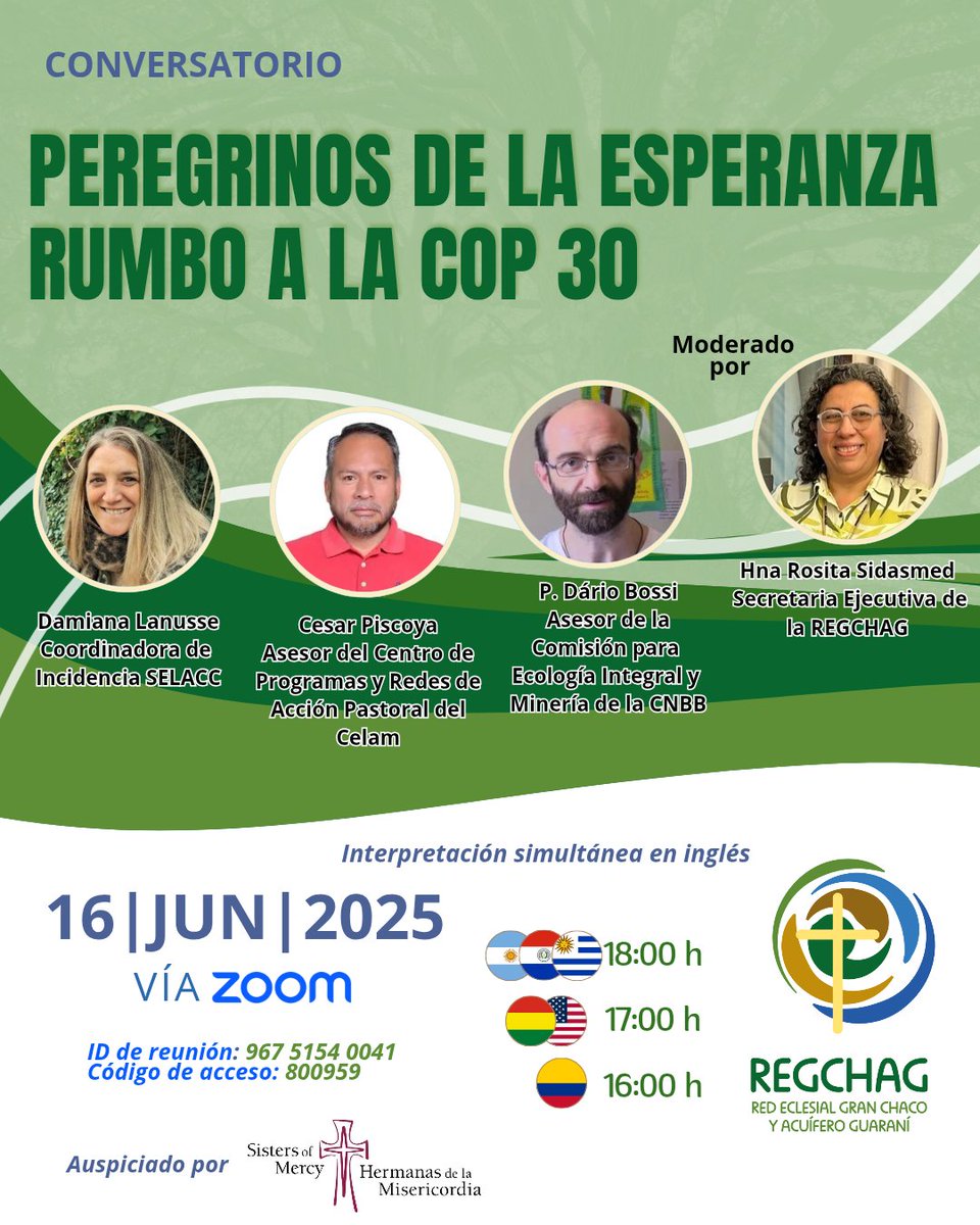 📍Este lunes 16 de junio te esperamos para un espacio de diálogo, comunión y acción desde nuestras Iglesias del Sur Global

💻 Vía Zoom
ID: 967 5154 0041
Código: 800959

Sumate hoy mismo a esta peregrinación por la vida, el cuidado de la Casa Común.