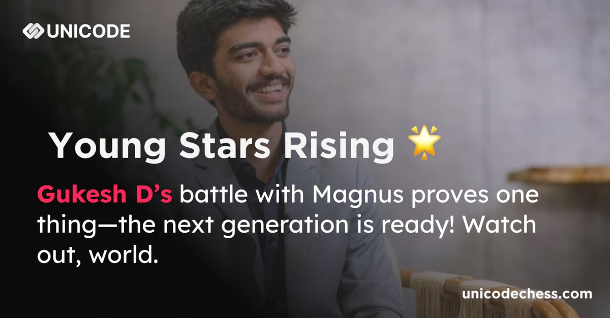 UnicodeChess's tweet image. The torch is being passed. 🔥
Gukesh D&apos;s fearless face-off with Magnus shows the chess world that the future has arrived—and it&apos;s sharper than ever. 🌟

#GukeshD #MagnusCarlsen #ChessRisingStars #NextGenChess #UnicodeChess #ChessLegends #FutureOfChess #YoungGrandmasters…
