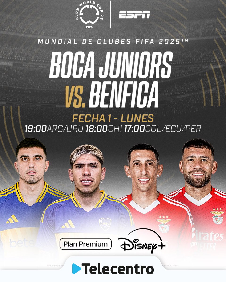 👀 ¿Te lo vas a perder?

🔵🟡¡#Boca se enfrenta hoy a #Benfica por el Mundial de Clubes FIFA 2025™!

📺 Mirá todos los partidos de la #FIFACWC por Telecentro con el Plan Premium de #DisneyPlus👉 ow.ly/1AXk50Wag9q