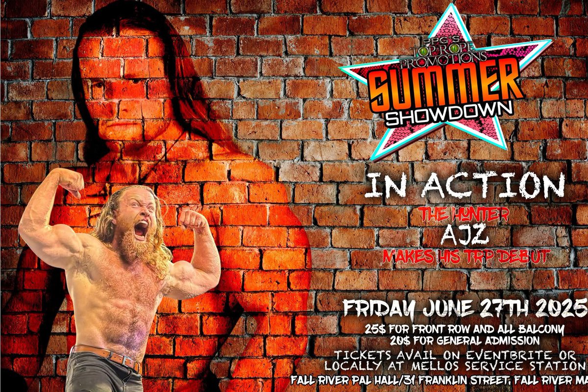 Top Rope Promotions (@topropepro) on Twitter photo The Hunter <a href="/AJZiggy1818/">AJZ / Andreas John Ziegler</a> makes his TRP Debut on Friday June 27th as part of Summer Showdown. Who will be hunted on Friday June 27th Find out now by securing your tickets at
eventbrite.com/e/summer-showd…
Locally tickets can be picked up at Mello's Service Station located on Bay St The Hunter <a href="/AJZiggy1818/">AJZ / Andreas John Ziegler</a> makes his TRP Debut on Friday June 27th as part of Summer Showdown. Who will be hunted on Friday June 27th Find out now by securing your tickets at
eventbrite.com/e/summer-showd…
Locally tickets can be picked up at Mello's Service Station located on Bay St