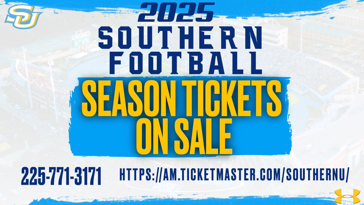 Jaguar Fans, Get your football season tickets today

🔗: AM.TICKETMASTER.COM/SOUTHERNU/

#GoJags | #SouthernIsTheStandard | #ProwlOn | #TheStandardRising 🐆