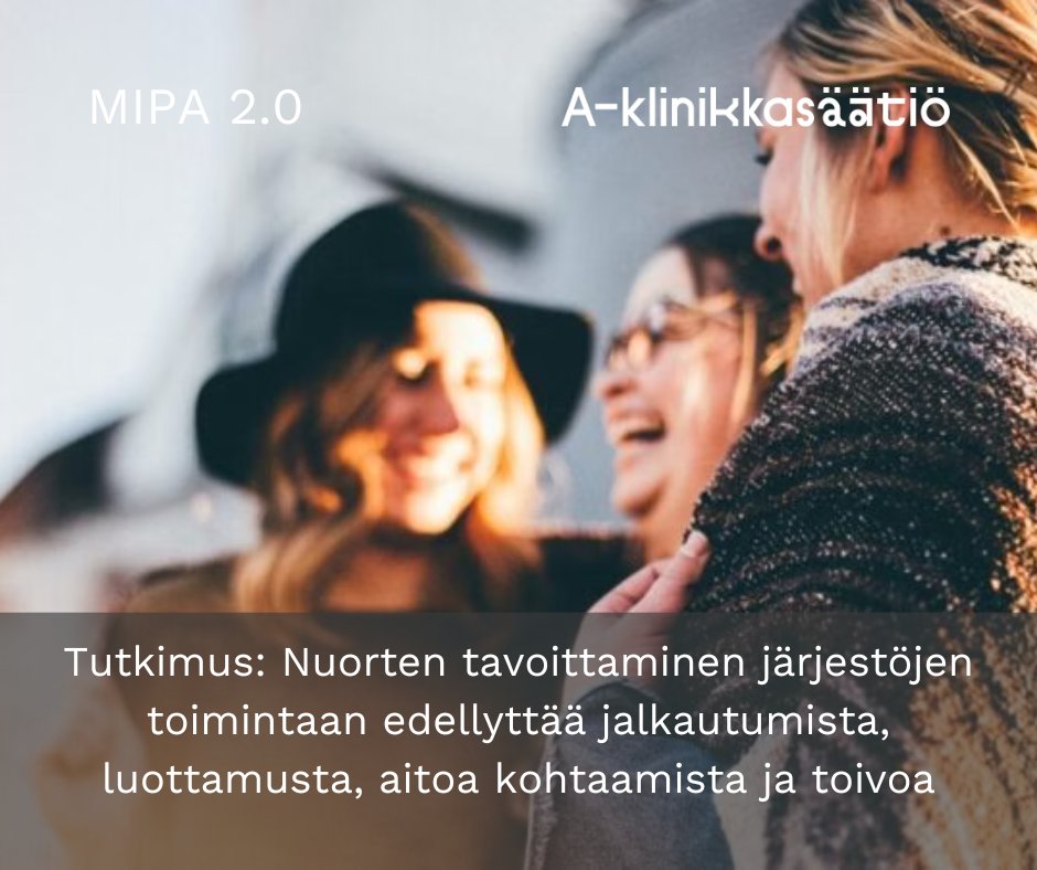 Järjestötyöntekijät kertoivat haastatteluissa, että nuorten tavoittamista vaikeuttaa usein tiedon puute: nuoret eivät tiedä, mistä ja miten apua haetaan. Saatavilla oleva tieto ei myöskään aina ole nuorille riittävän saavutettavaa tai ymmärrettävää.

Lue: a-klinikkasaatio.fi/uutiset/tutkim…