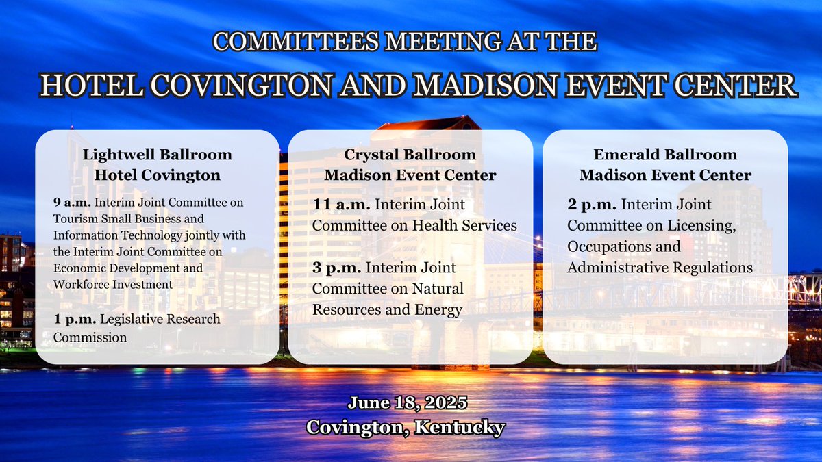 Covington, interim legislative committees are coming to you this week. For more information, visit apps.legislature.ky.gov/LegislativeCal…. #kyinterim25