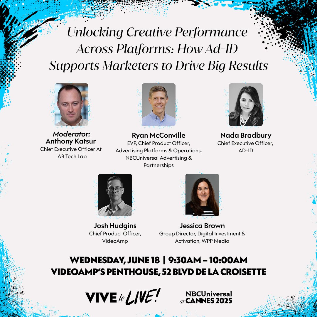 IAB Tech Lab (@iabtechlab) on Twitter photo Join #IABTechLab CEO @AnthonyKatsur this Wednesday at <a href="/Cannes_Lions/">LIONS | The Home of Creativity</a> where he will be speaking on <a href="/NBCUniversal/">NBCUniversal</a> panel to explore how AD-ID enables a more unified approach to creative strategy! Register here: okt.to/dbvAru Join #IABTechLab CEO @AnthonyKatsur this Wednesday at <a href="/Cannes_Lions/">LIONS | The Home of Creativity</a> where he will be speaking on <a href="/NBCUniversal/">NBCUniversal</a> panel to explore how AD-ID enables a more unified approach to creative strategy! Register here: okt.to/dbvAru