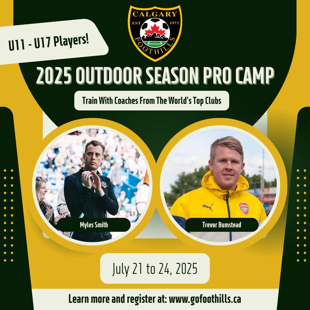 FoothillsSoccer's tweet photo. PRO CAMP ALERT! ๐จ
Train with coaches from Arsenal, West Ham, Man United & more!
๐
July 21โ24 | U11โU17
๐ต $375 ($350 by June 30)
๐ Macron Centre
Limited spotsโdonโt miss out!
๐ https://t.co/ZFiy7mbRPZ
#CFSCProCamp #FoothillsProud #TrainLikeAPro https://t.co/ZL8U60nTw1