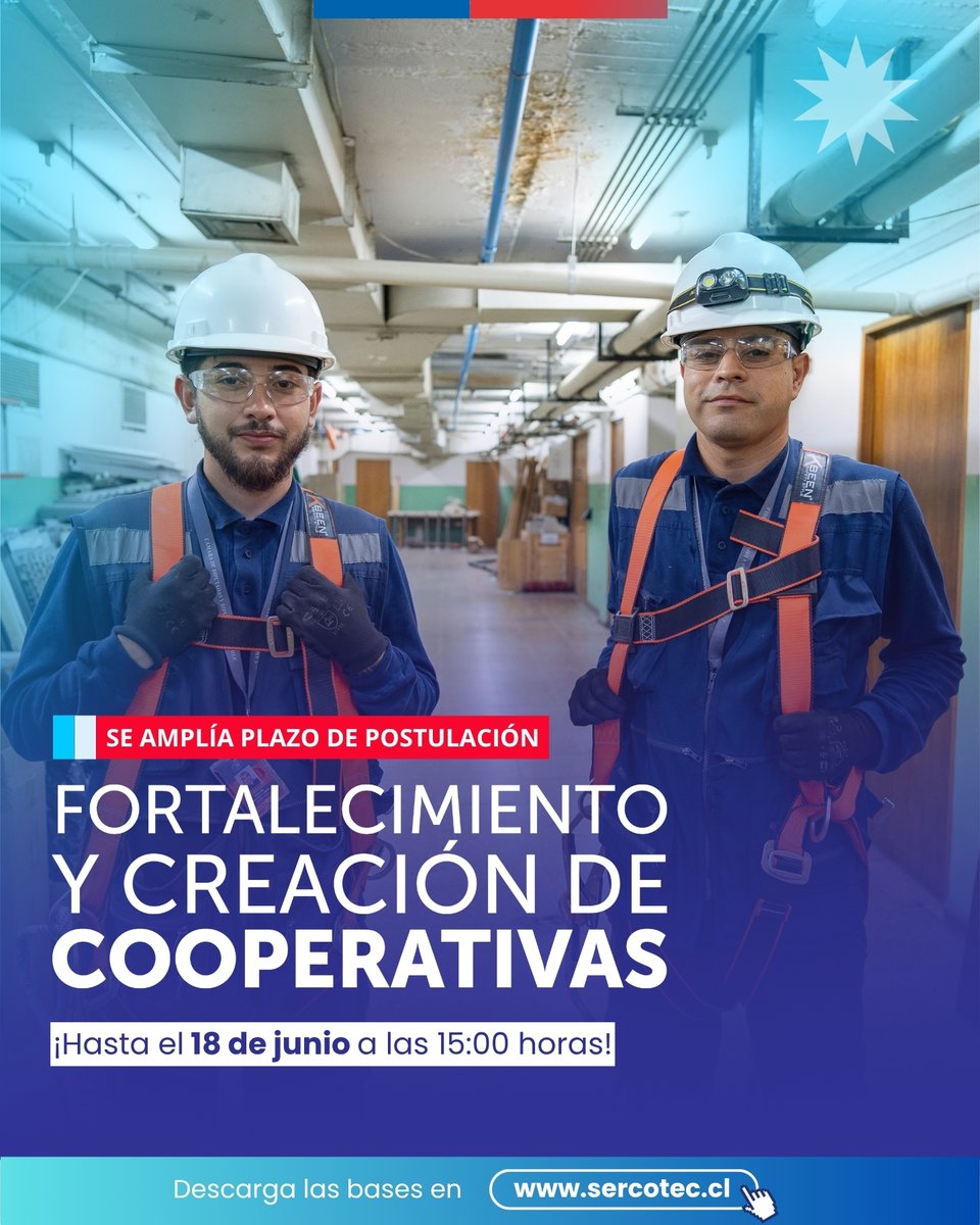 ¡Atención! el cierre de postulación de extendió. Ingresa a sercotec.cl y entérate de todos los detalles. ¡No te quedes fuera! 📅👍 
#cooperativas #fomento #produccion