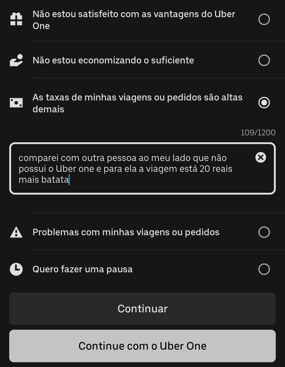 ribhenrix's tweet image. Uber one é uma piada (até pra cancelar)