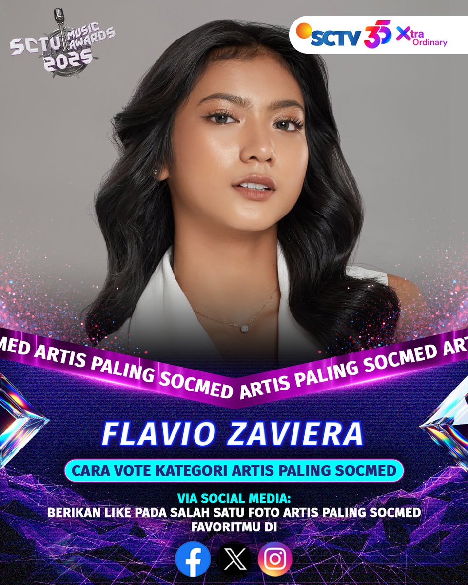 SCTV's tweet photo. Ayo dukung Flavio Zaviera untuk memenangkan kategori Artis Paling Socmed di #SCTVMusicAwards2025 dengan cara follow akun SCTV dan like foto berikut ini.
Kamu bisa berikan dukungan di Facebook, Instagram dan X SCTV.
#VOTESMA #SMA2025 #SMAFlavioZaviera #SCTVMusicAwards #ArtisPalingSocmed