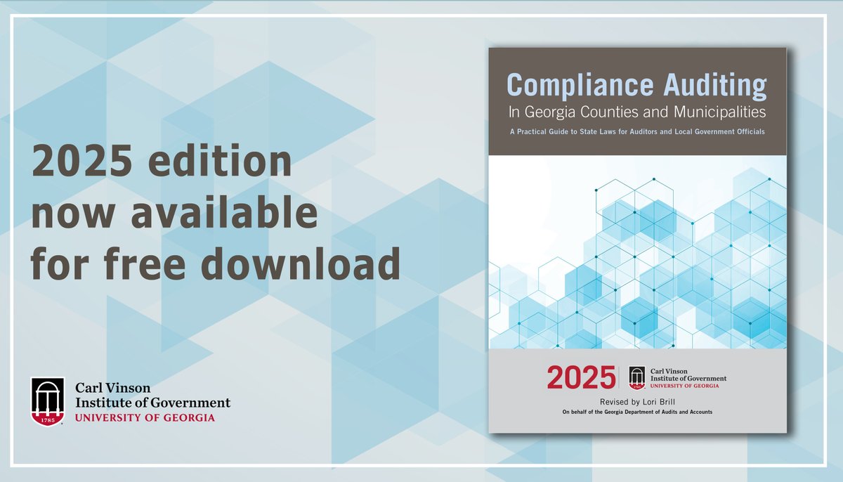 UGA Vinson Institute (@cviog_uga) on Twitter photo The 2025 Compliance Auditing Guide is available for free download. This is the only guide written specially to help those responsible for conducting a specific local government compliance audit.
Download your copy: cviog.uga.edu/resources/comp… The 2025 Compliance Auditing Guide is available for free download. This is the only guide written specially to help those responsible for conducting a specific local government compliance audit.
Download your copy: cviog.uga.edu/resources/comp…