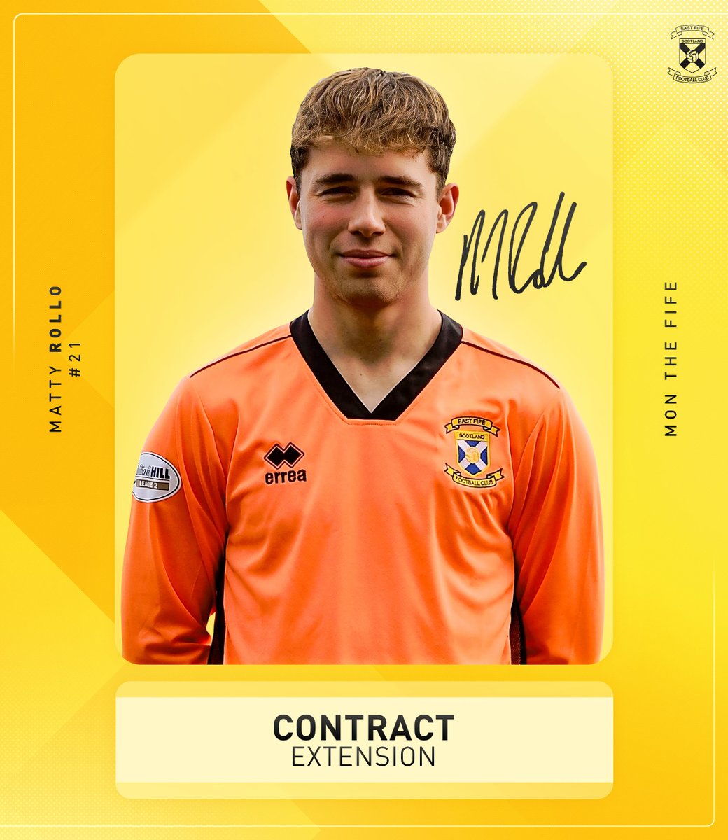 East Fife FC (@eastfifefc) on Twitter photo ๐๐๐ข๐ก๐ง๐ฅ๐๐๐ง ๐๐ซ๐ง๐๐ก๐ฆ๐๐ข๐ก
Weโre delighted to confirm that Matty Rollo has signed a one-year contract extension, keeping him at Bayview for the 2025/26 season!
๐U20s Graduate
๐Spent last season on loan at Crossgates Primrose
๐Voted Playersโ Player of the Year at ๐๐๐ข๐ก๐ง๐ฅ๐๐๐ง ๐๐ซ๐ง๐๐ก๐ฆ๐๐ข๐ก
Weโre delighted to confirm that Matty Rollo has signed a one-year contract extension, keeping him at Bayview for the 2025/26 season!
๐U20s Graduate
๐Spent last season on loan at Crossgates Primrose
๐Voted Playersโ Player of the Year at