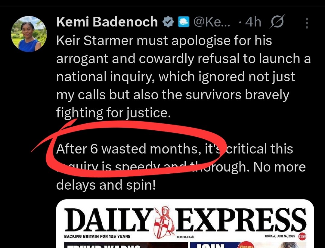 The Purple Pimpernel (@eyeswideopen69) on Twitter photo You were the minister for Women and Equalities from 26 October 2022, until 5 July 2024 Kemi.
Why didn’t you defend the victims then? You were the minister for Women and Equalities from 26 October 2022, until 5 July 2024 Kemi.
Why didn’t you defend the victims then?