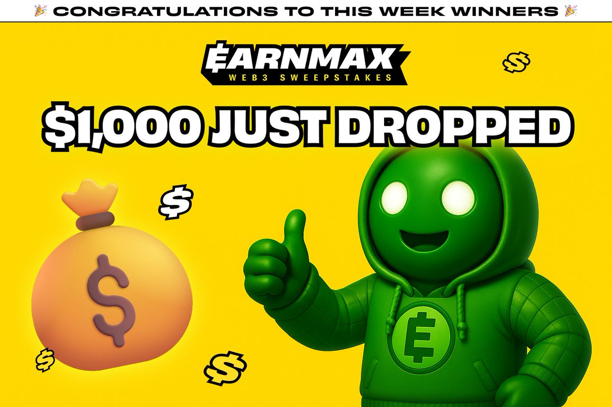 EARNMrewards's tweet photo. 🚨 Another $1,000 EARNMax draw COMPLETE 🔥
Congrats to this week’s winner and we can't wait to see you FLEX IT 🏆

We’re not slowing down... just getting started 👀
Next draw? Locked for Monday, 5PM UTC.

🎟️ Upgrade your tier
👯 Refer your crew
Win BIG 👉 https://t.co/rk85mDQ0s3 https://t.co/Dpv0NULB4W