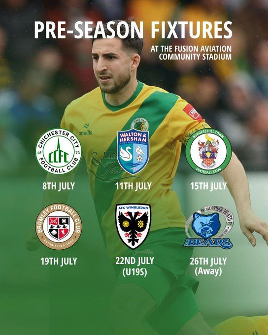 ICYMI, there has been a change to our Pre-Season fixtures. We will now have an away trip to Broadbridge Heath, which replaces the previously scheduled game at home to Havant &amp; Waterloovile, on Saturday 26th July. More details:

horshamfc.co.uk/2025/06/16/cha… 

#horshamfc