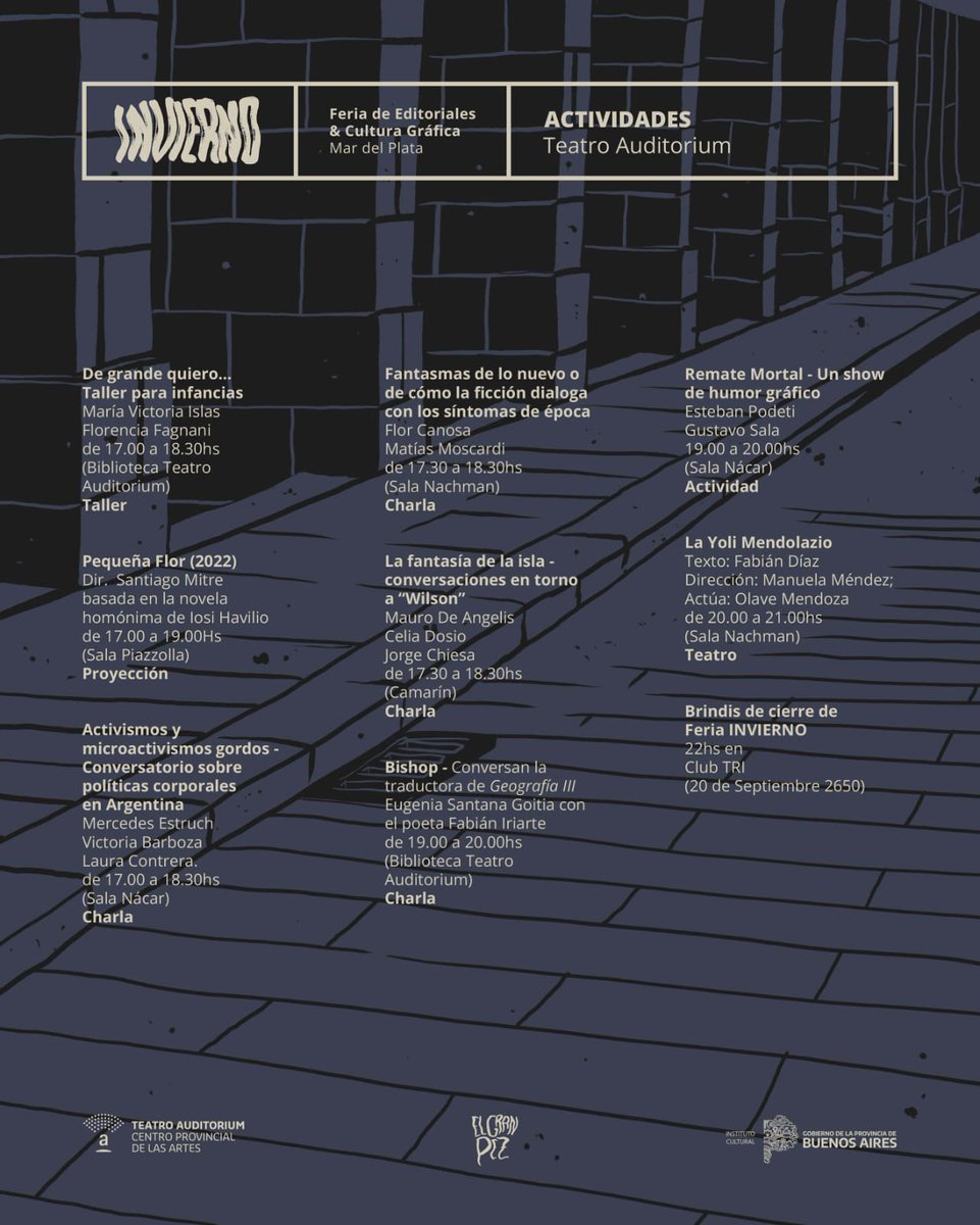 Actividades y talleres en Feria Invierno 
21 y 22 de junio de 2025.

+ info: en nuestra web que figura en la bio.

Teatro Auditorium
Centro Provincial de las Artes
Mar del Plata