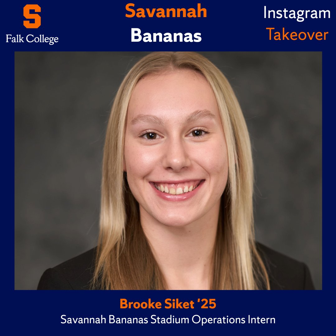 Falk College (@sufalkcollege) on Twitter photo Takeover alert! 🍊 ➡️ 🍌
Head over to our Instagram (instagram.com/sufalkcollege) later this week as sport management alumna Brooke Siket '25 takes us through her day-to-day as a Stadium Operations Intern for the <a href="/TheSavBananas/">Savannah Bananas</a>. Be sure to follow along! Takeover alert! 🍊 ➡️ 🍌
Head over to our Instagram (instagram.com/sufalkcollege) later this week as sport management alumna Brooke Siket '25 takes us through her day-to-day as a Stadium Operations Intern for the <a href="/TheSavBananas/">Savannah Bananas</a>. Be sure to follow along!