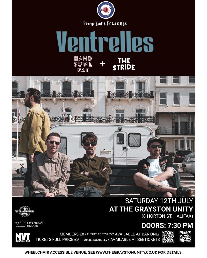 Less than a month to go 3 brilliant bands for the princely sum of £9 . Tickets from <a href="/seetickets/">See Tickets</a> or from behind the bar <a href="/GraystonThe/">Grayston Unity</a> <a href="/ventrellesX/">VENTRELLES</a> <a href="/RatHandsome/">HandsomeRat</a> <a href="/TheStrideUK/">The Stride</a>