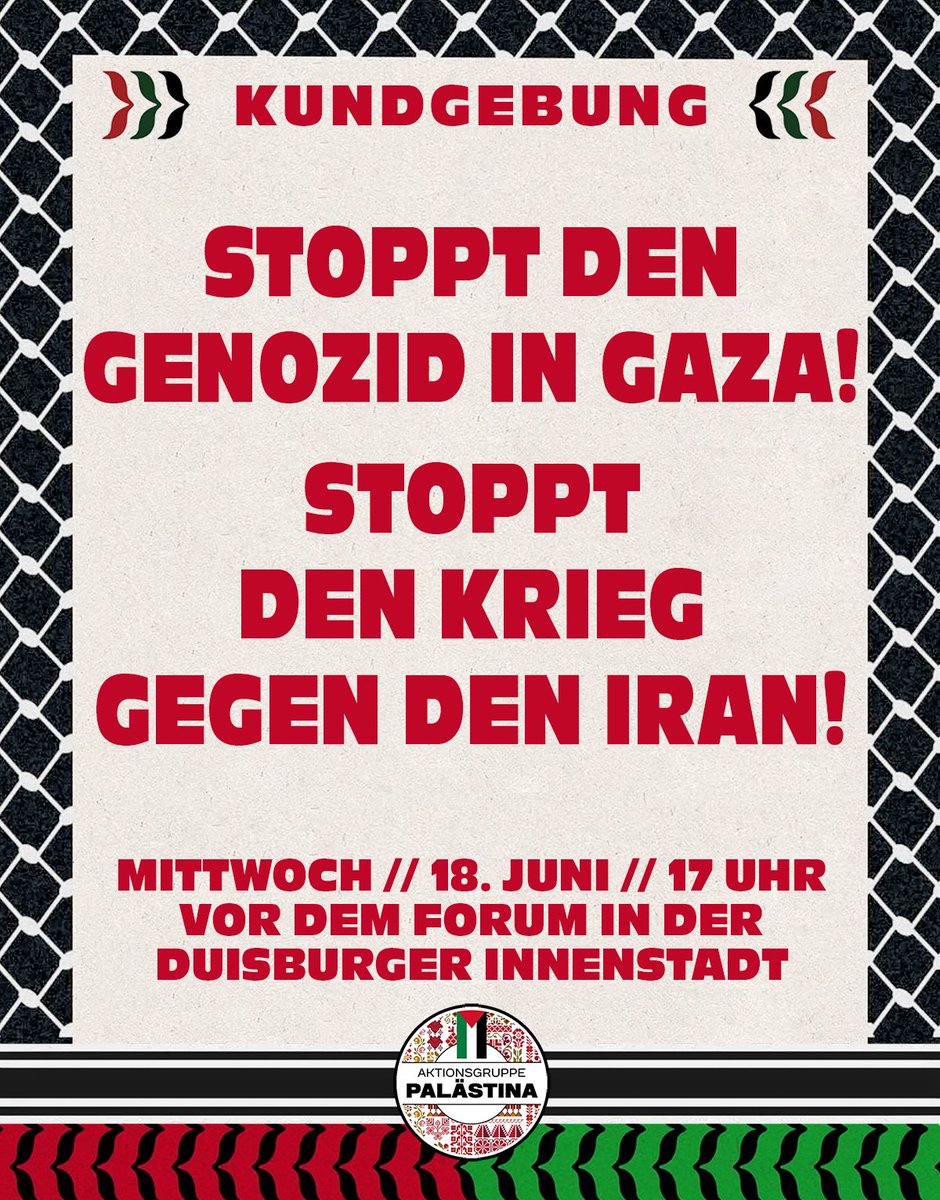 Stoppt den Genozid in Gaza!
Stoppt den Krieg gegen den Iran!
Kommt am 18.6. mit auf die Straße!