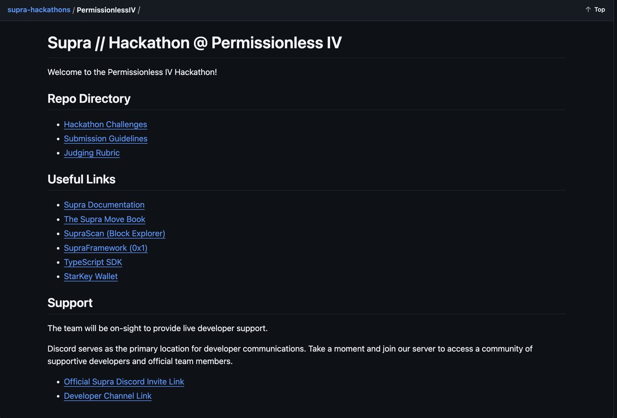 Supra (@supra_labs) on Twitter photo This is the ultimate guide to the Supra Tracks (with $15,000 prize pool) at the Permissionless IV Hackathon by <a href="/cracked_labs/">Cracked Labs</a> and <a href="/Blockworks_/">Blockworks</a>
It's got detailed briefs on our tracks, judging criteria, all the resources you'll need to get building 👇
🔗 github.com/Supra-Labs/sup… This is the ultimate guide to the Supra Tracks (with $15,000 prize pool) at the Permissionless IV Hackathon by <a href="/cracked_labs/">Cracked Labs</a> and <a href="/Blockworks_/">Blockworks</a>
It's got detailed briefs on our tracks, judging criteria, all the resources you'll need to get building 👇
🔗 github.com/Supra-Labs/sup…
