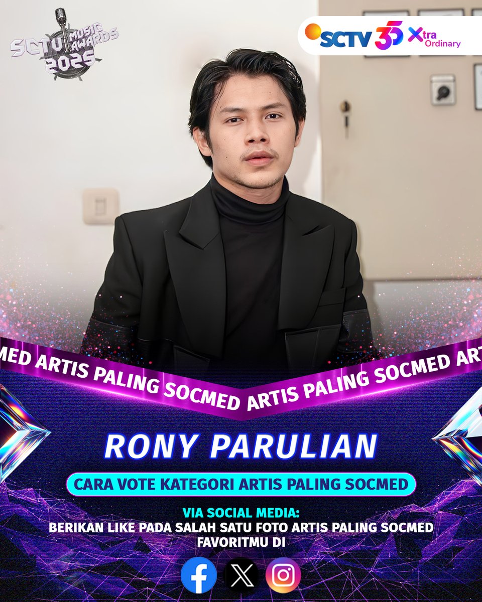 Ayo dukung Rony Parulian untuk memenangkan kategori Artis Paling Socmed di #SCTVMusicAwards2025 dengan cara follow akun SCTV dan like foto berikut ini.

Kamu bisa berikan dukungan di Facebook, Instagram dan X SCTV.

#VOTESMA #SMA2025 #SMARonyParulian #SCTVMusicAwards