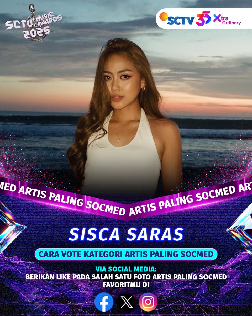 SCTV's tweet photo. Ayo dukung Sisca Saras untuk memenangkan kategori Artis Paling Socmed di #SCTVMusicAwards2025 dengan cara follow akun SCTV dan like foto berikut ini.
Kamu bisa berikan dukungan di Facebook, Instagram dan X SCTV.
#VOTESMA #SMA2025 #SMASiscaSaras #SCTVMusicAwards #ArtisPalingSocmed