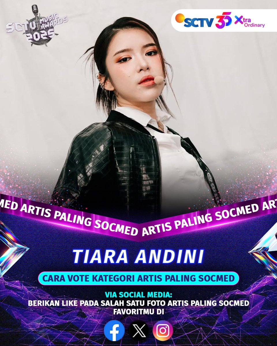 SCTV's tweet photo. yo dukung Tiara Andini untuk memenangkan kategori Artis Paling Socmed di #SCTVMusicAwards2025 dengan cara follow akun SCTV dan like foto berikut ini.
Kamu bisa berikan dukungan di Facebook, Instagram dan X SCTV.
#VOTESMA #SMA2025 #SMATiaraAndini #SCTVMusicAwards #ArtisPalingSocmed
