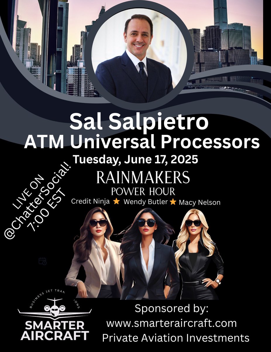 Wendy Butler Official (@thewendybutler) on Twitter photo We are excited to announce our guest for this weeks podcast is <a href="/sal_salpietro/">Salvatore Salpietro</a> of ATM Universal Processors🏧!
Join <a href="/CreditNinja8/">creditninja</a> , <a href="/MacyNelson13/">MacyNelson</a> and myself on the Rainmakers Power Hour 🕖 as we talk 🎙️to Sal about franchises, scaling his business, and the future of cash and We are excited to announce our guest for this weeks podcast is <a href="/sal_salpietro/">Salvatore Salpietro</a> of ATM Universal Processors🏧!
Join <a href="/CreditNinja8/">creditninja</a> , <a href="/MacyNelson13/">MacyNelson</a> and myself on the Rainmakers Power Hour 🕖 as we talk 🎙️to Sal about franchises, scaling his business, and the future of cash and
